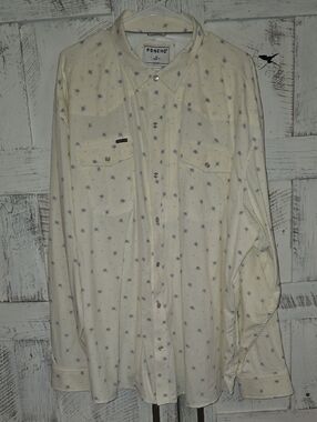Poncho "The Estacado" Men's Cream Button-Down Shirt with Subtle Blue Print